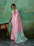 Pink Linen Cotton Contrast Pallu Saree | EZB SI04 SUBLO1005 - EZBER