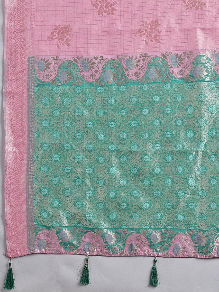 Pink Linen Cotton Contrast Pallu Saree | EZB SI04 SUBLO1005 - EZBER