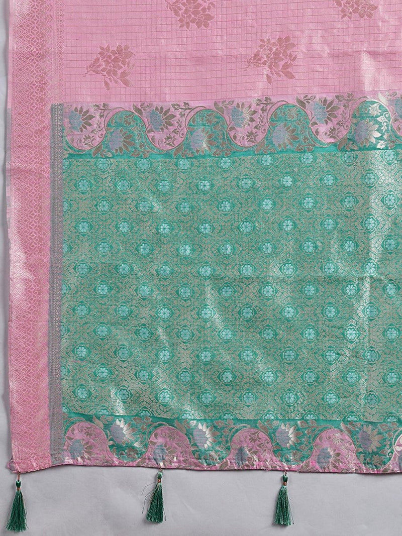Pink Linen Cotton Contrast Pallu Saree | EZB SI04 SUBLO1005 - EZBER