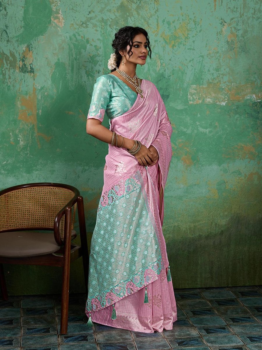 Pink Linen Cotton Contrast Pallu Saree | EZB SI04 SUBLO1005 - EZBER