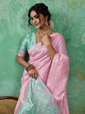 Pink Linen Cotton Contrast Pallu Saree | EZB SI04 SUBLO1005 - EZBER