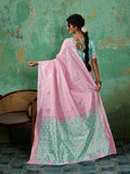 Pink Linen Cotton Contrast Pallu Saree | EZB SI04 SUBLO1005 - EZBER