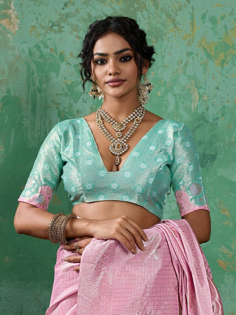 Pink Linen Cotton Contrast Pallu Saree | EZB SI04 SUBLO1005 - EZBER