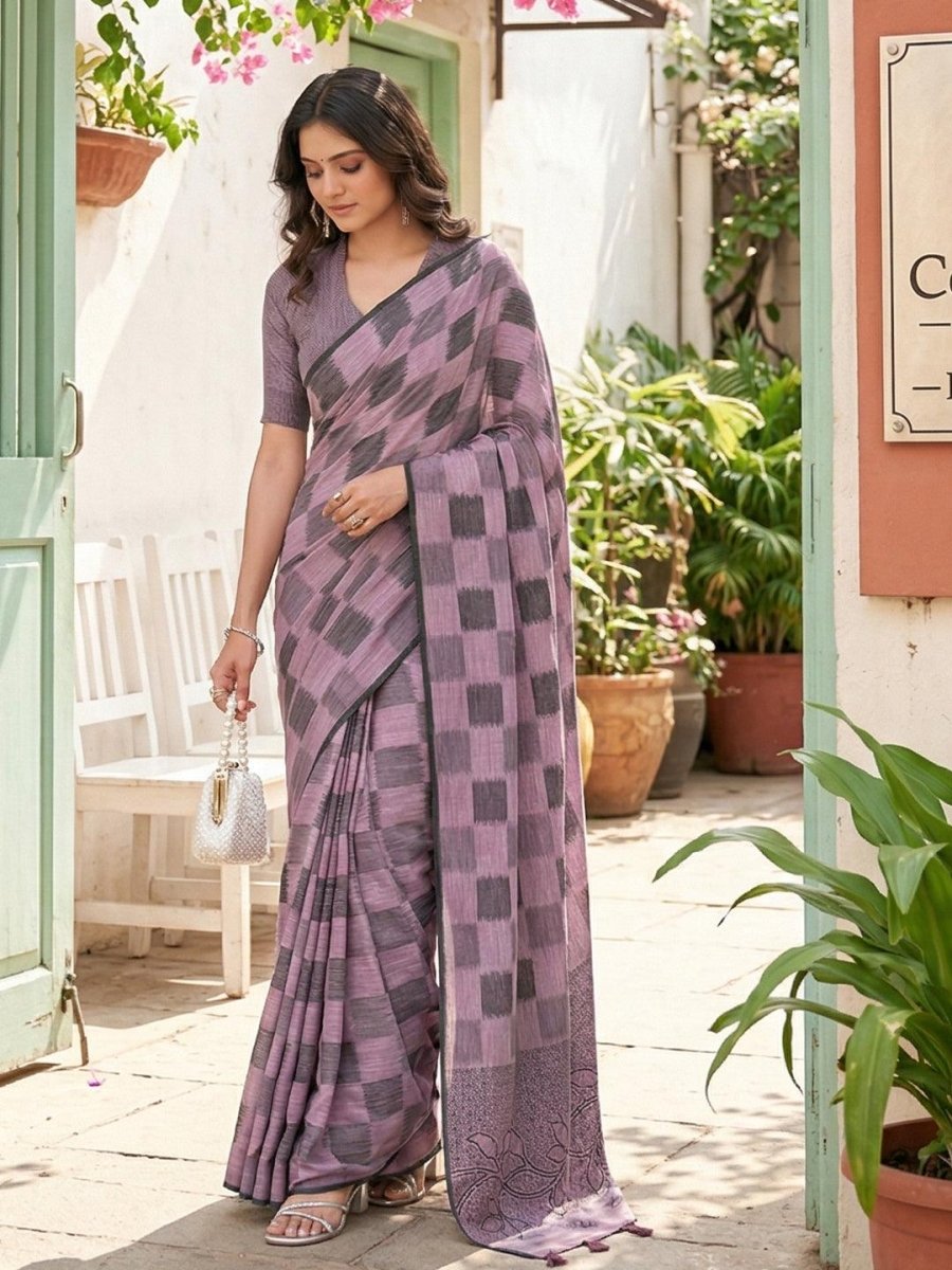 Pink Linen Cotton Handloom Saree | EZB SI04 SUVAN1002 - EZBER