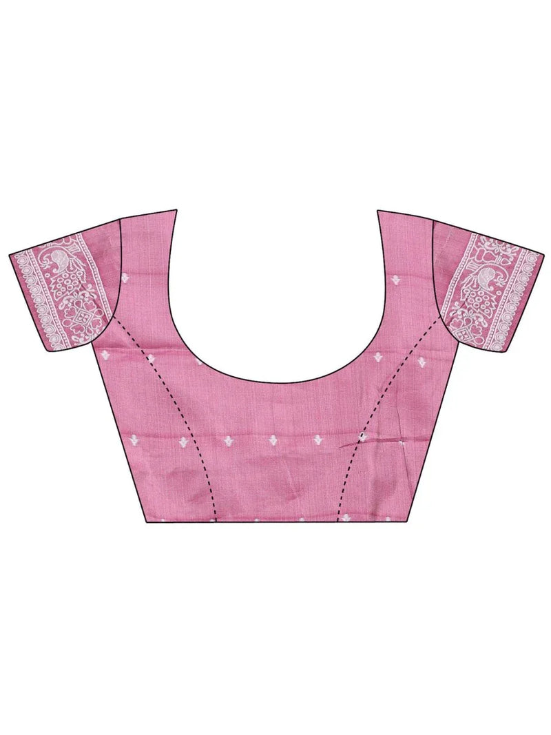 Pink Linen Cotton Saree With Blouse Piece - EZBER