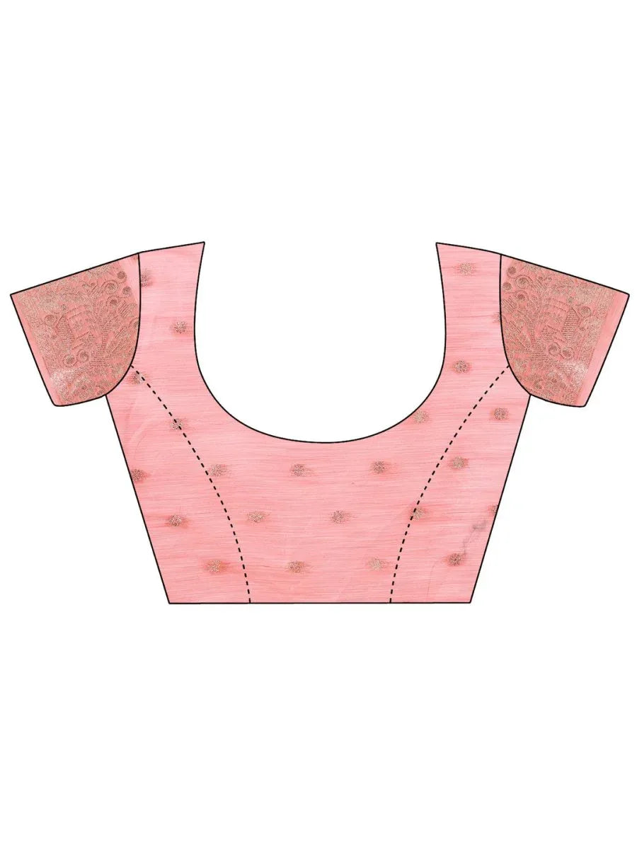 Pink Linen Cotton Saree With Blouse Piece - EZBER