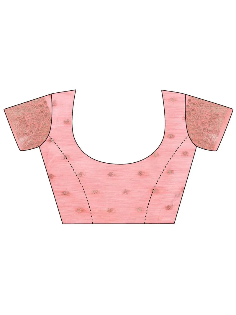 Pink Linen Cotton Saree With Blouse Piece - EZBER