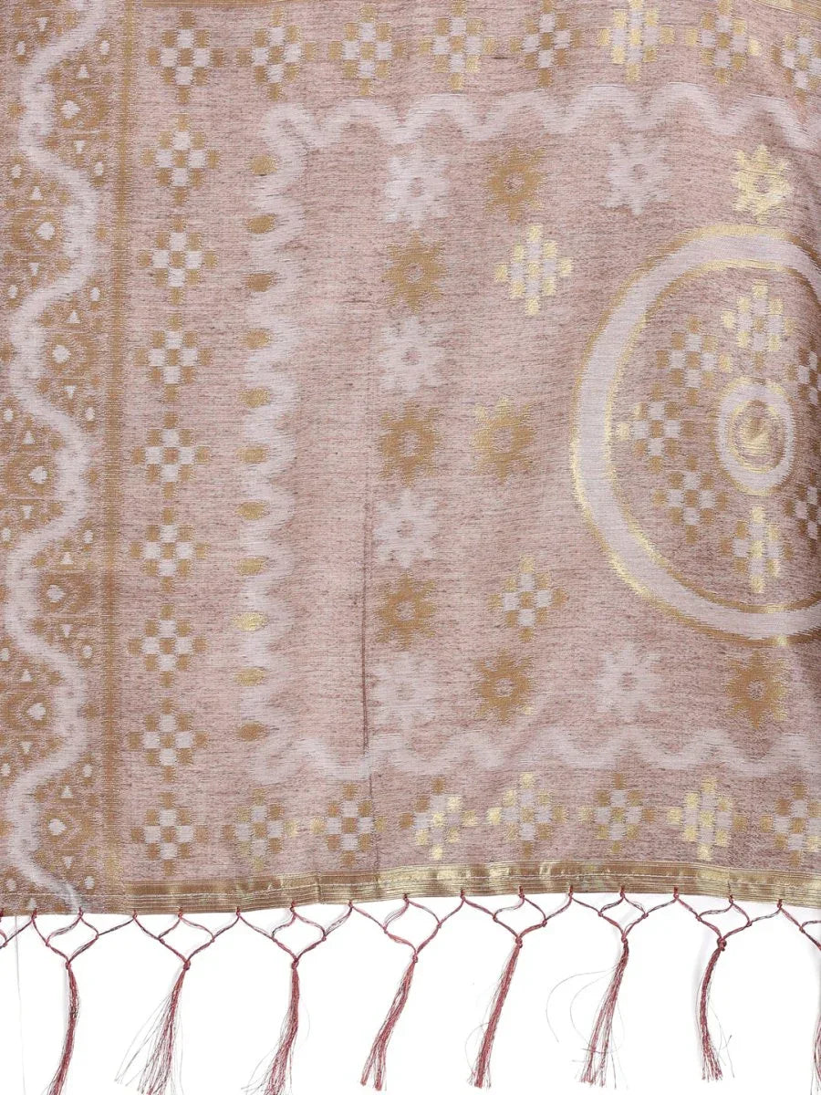 Pink Linen Cotton Saree With Blouse Piece - EZBER