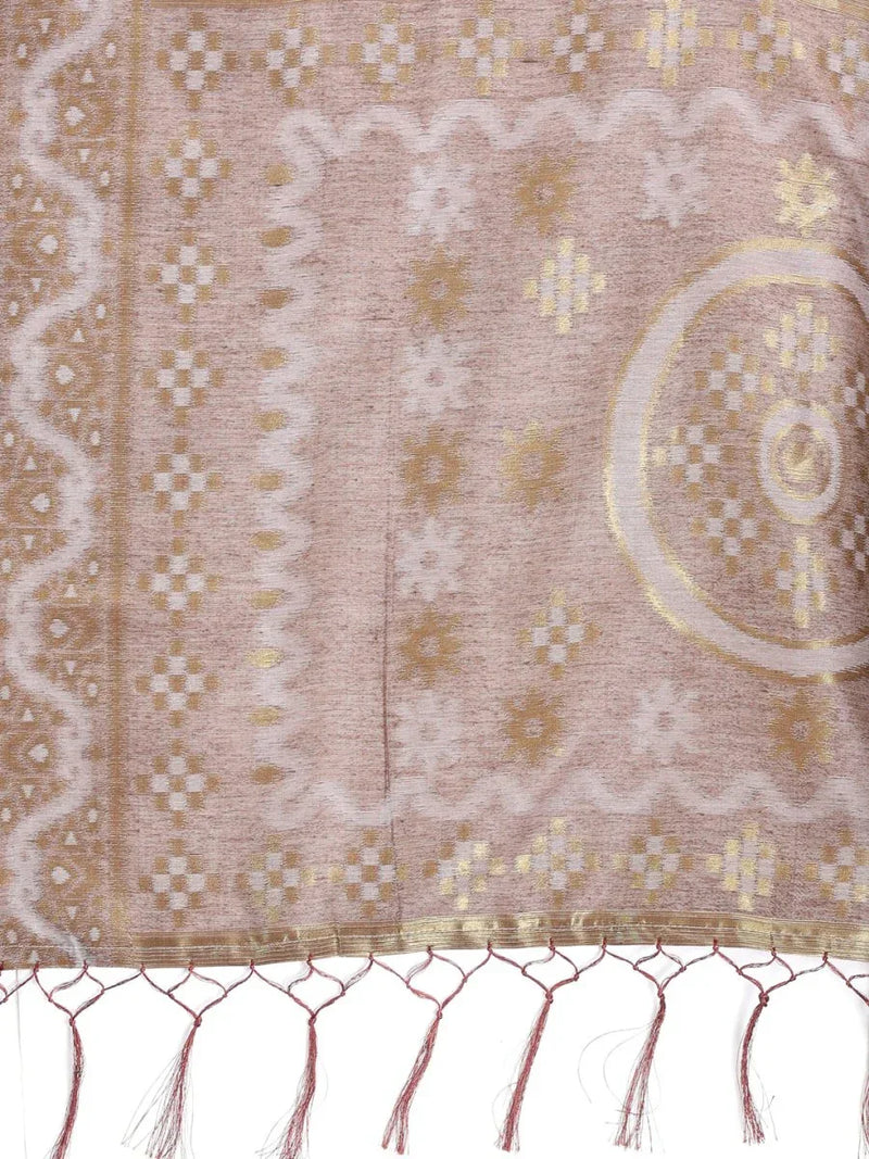 Pink Linen Cotton Saree With Blouse Piece - EZBER