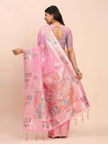 Pink LINEN COTTON Saree With Blouse Piece - EZBER