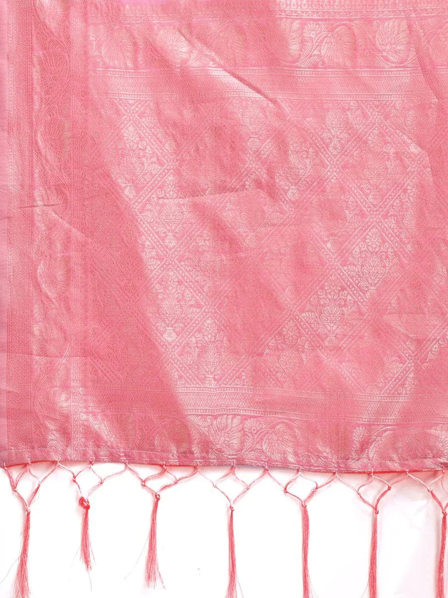 Pink Linen Cotton Saree With Blouse Piece - EZBER
