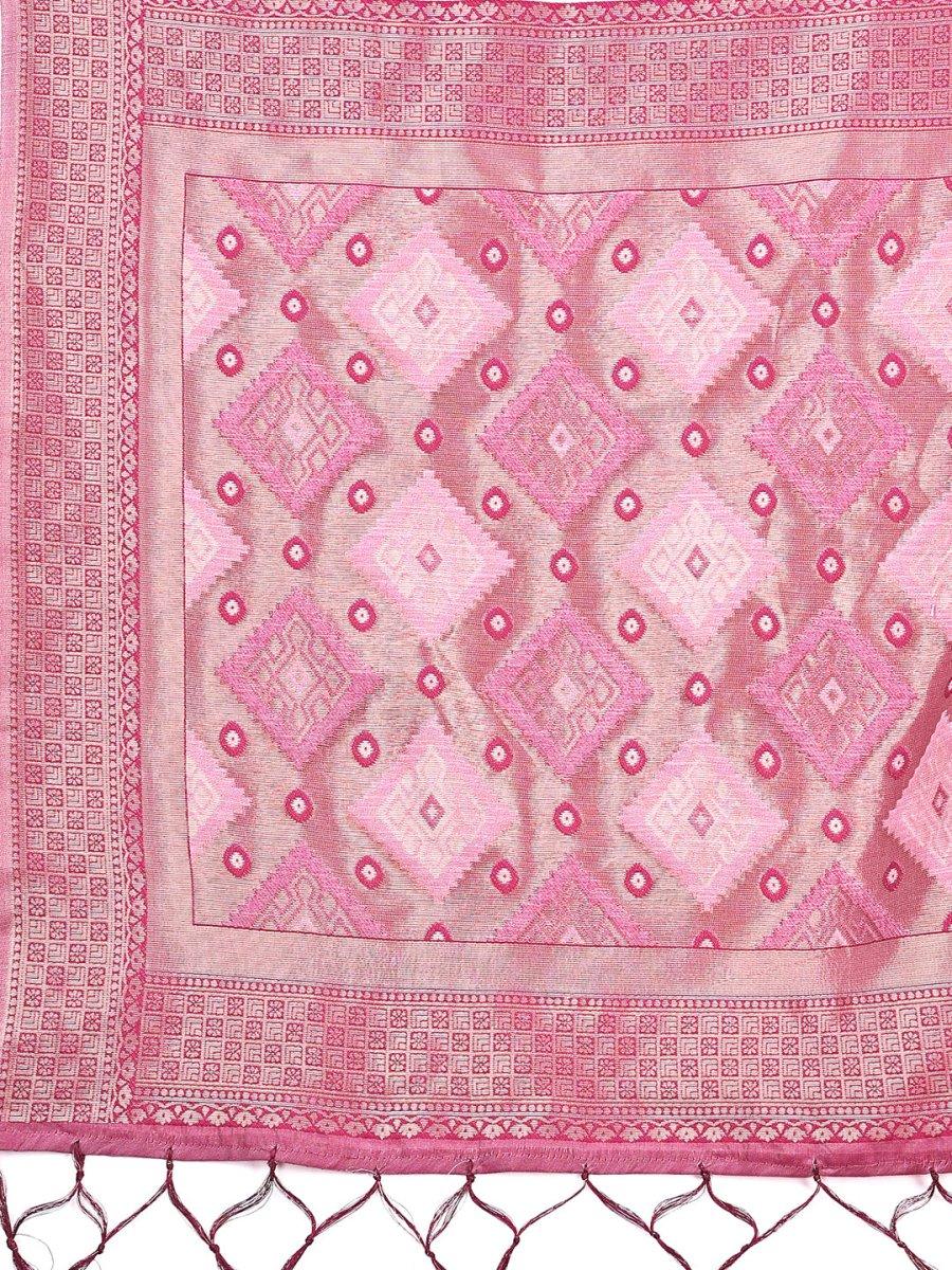 Pink Linen Cotton Saree With Blouse Piece - EZBER