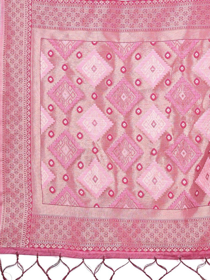 Pink Linen Cotton Saree With Blouse Piece - EZBER