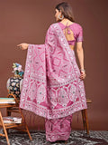 Pink Linen Cotton Saree With Blouse Piece - EZBER
