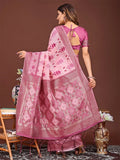 Pink Linen Cotton Saree With Blouse Piece - EZBER