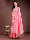 Pink Linen Cotton Saree With Blouse Piece - EZBER