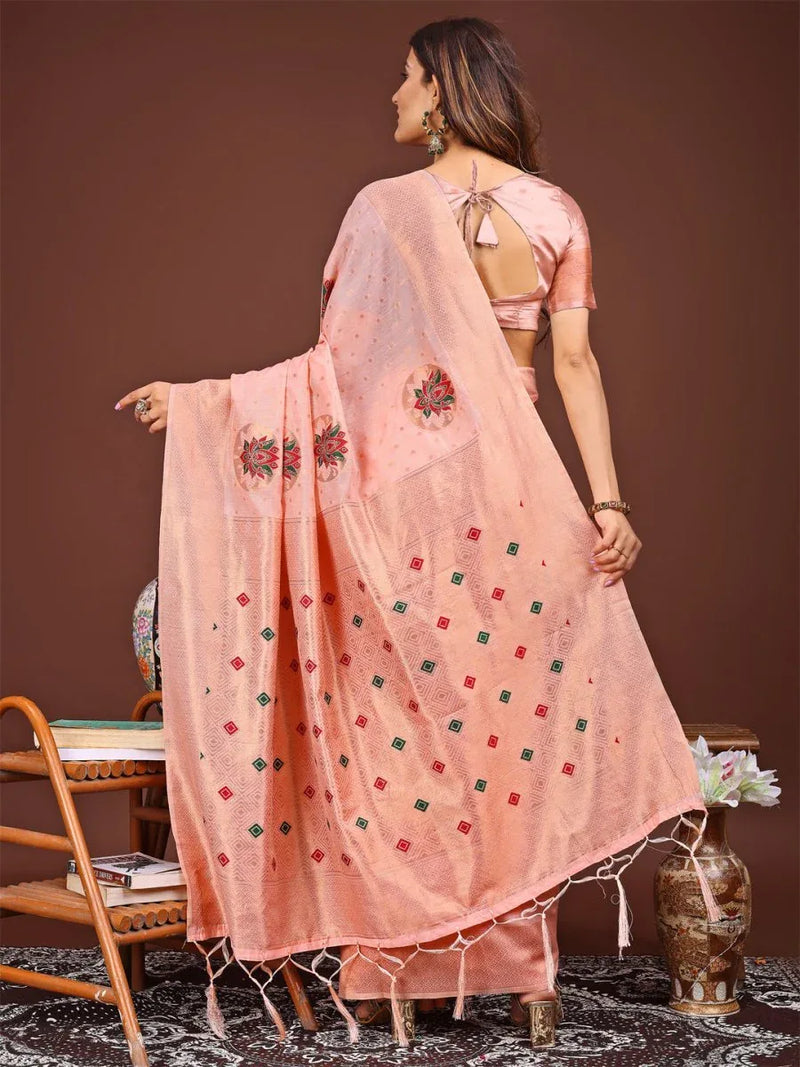 Pink Linen Cotton Saree With Blouse Piece - EZBER