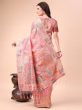 Pink Linen Cotton Saree With Blouse Piece - EZBER