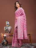 Pink Linen Cotton Saree With Blouse Piece - EZBER