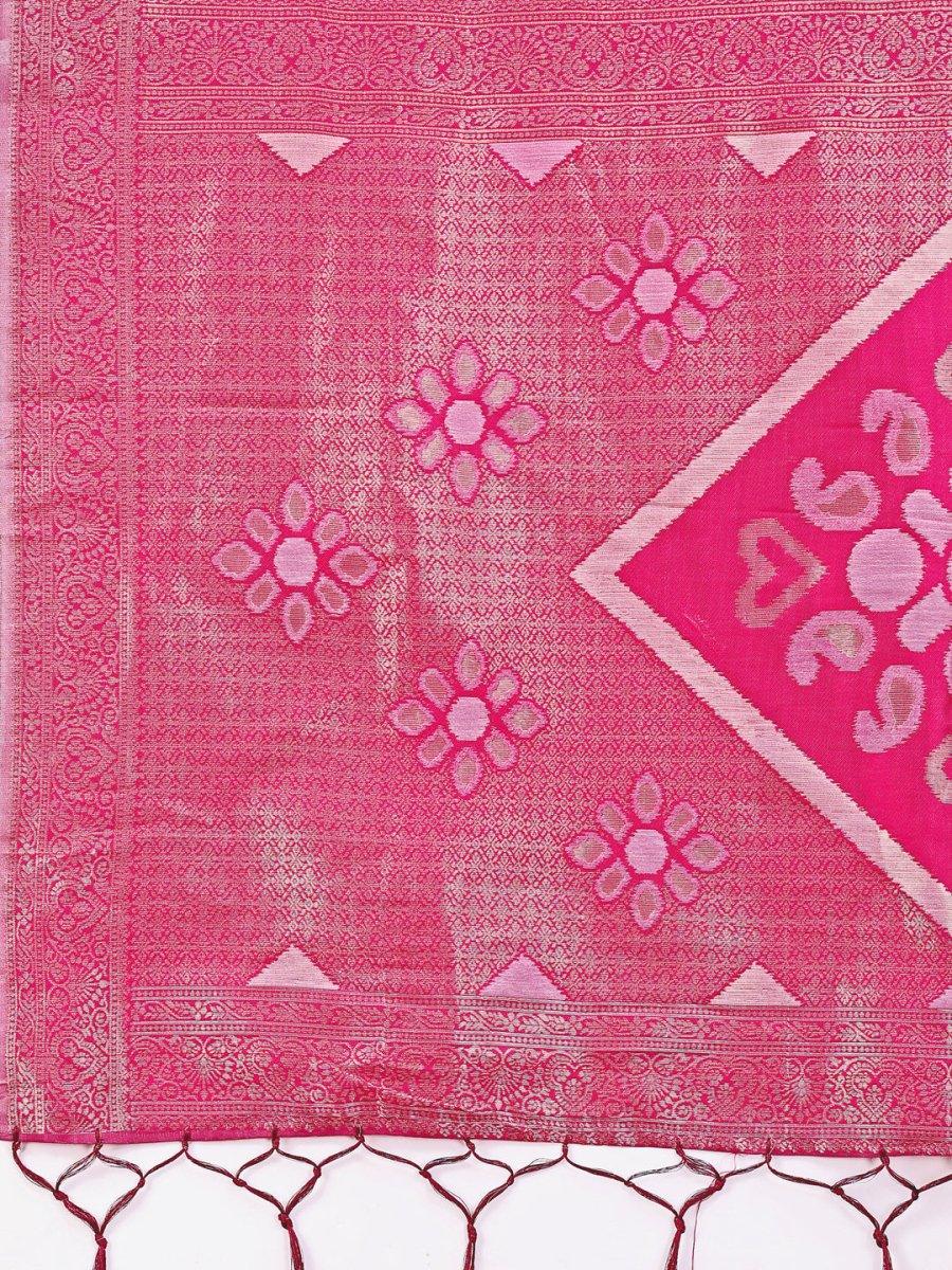 Pink Linen Cotton Saree With Blouse Piece - EZBER