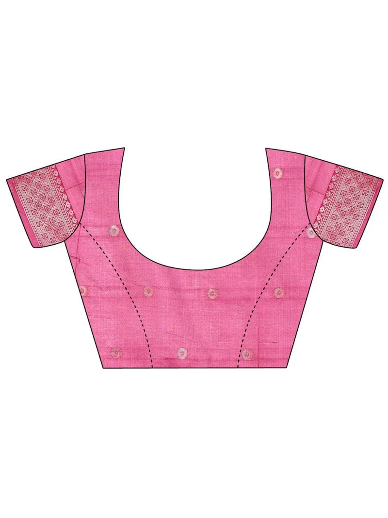 Pink Linen Cotton Saree With Blouse Piece - EZBER