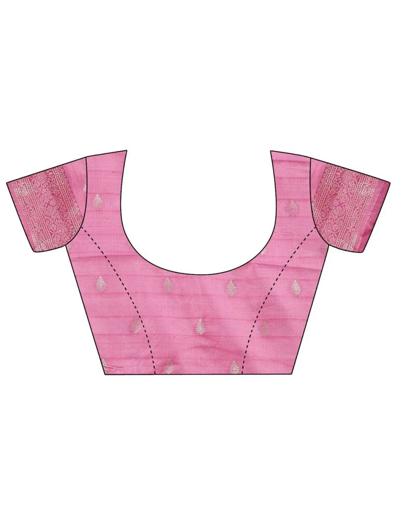 Pink Linen Cotton Saree With Blouse Piece - EZBER