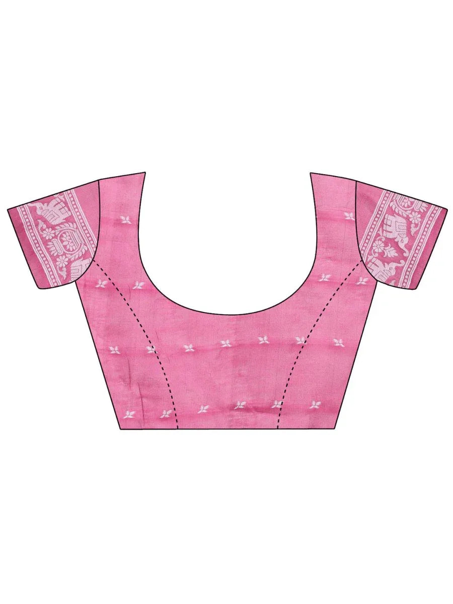 Pink Linen Cotton Saree With Blouse Piece - EZBER