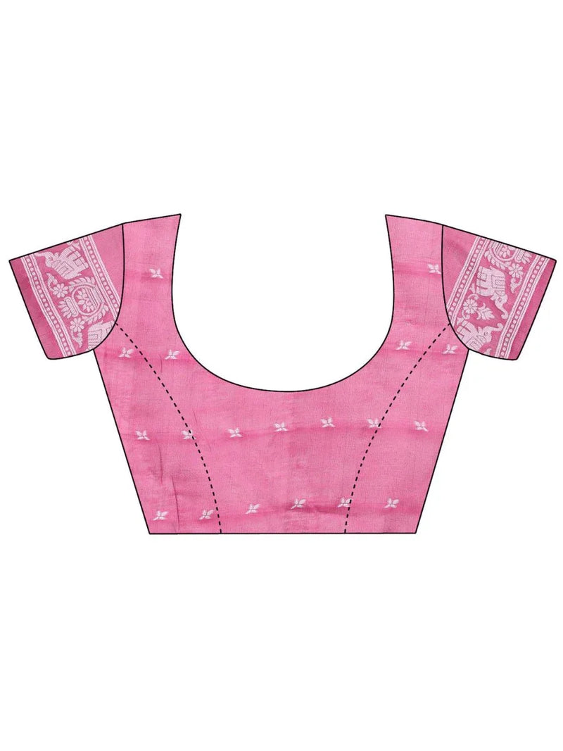 Pink Linen Cotton Saree With Blouse Piece - EZBER