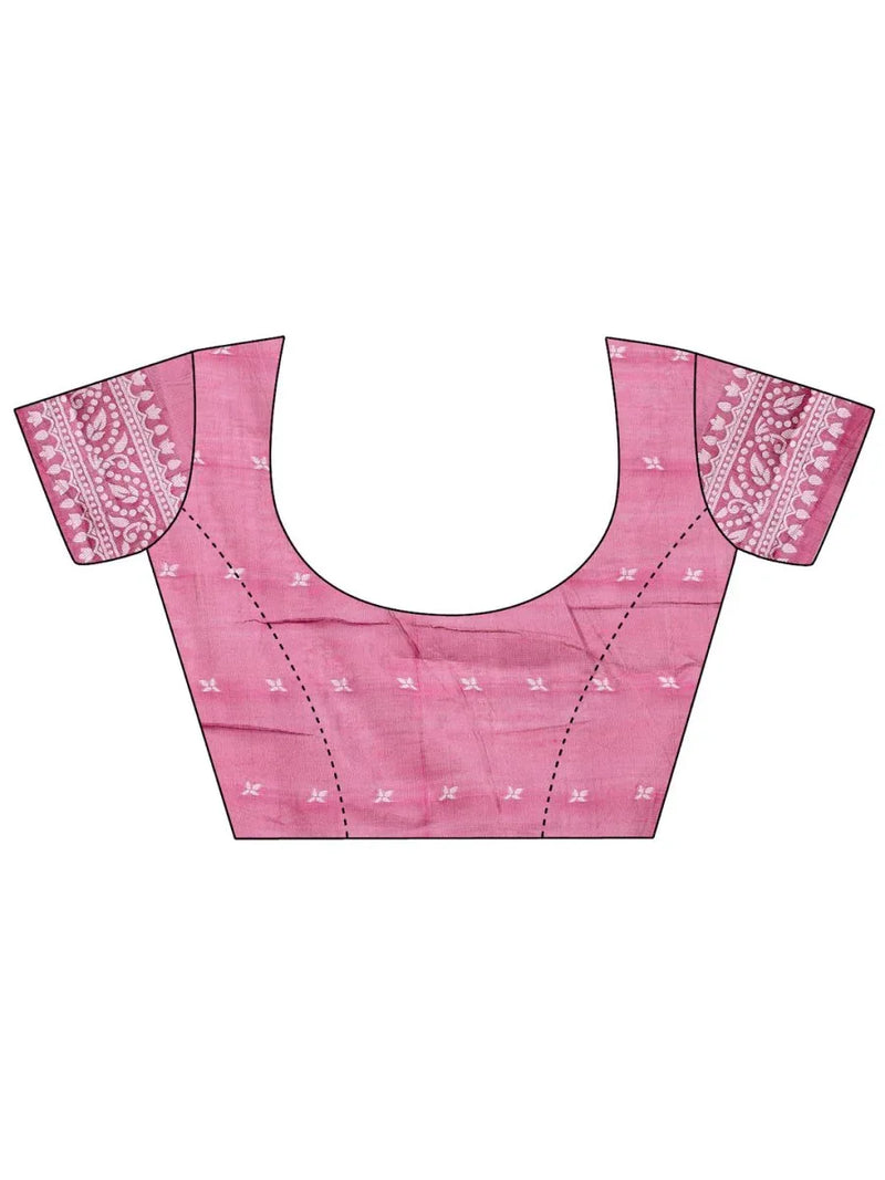 Pink Linen Cotton Saree With Blouse Piece - EZBER