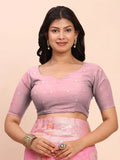 Pink LINEN COTTON Saree With Blouse Piece - EZBER