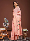 Pink Linen Cotton Saree With Blouse Piece - EZBER