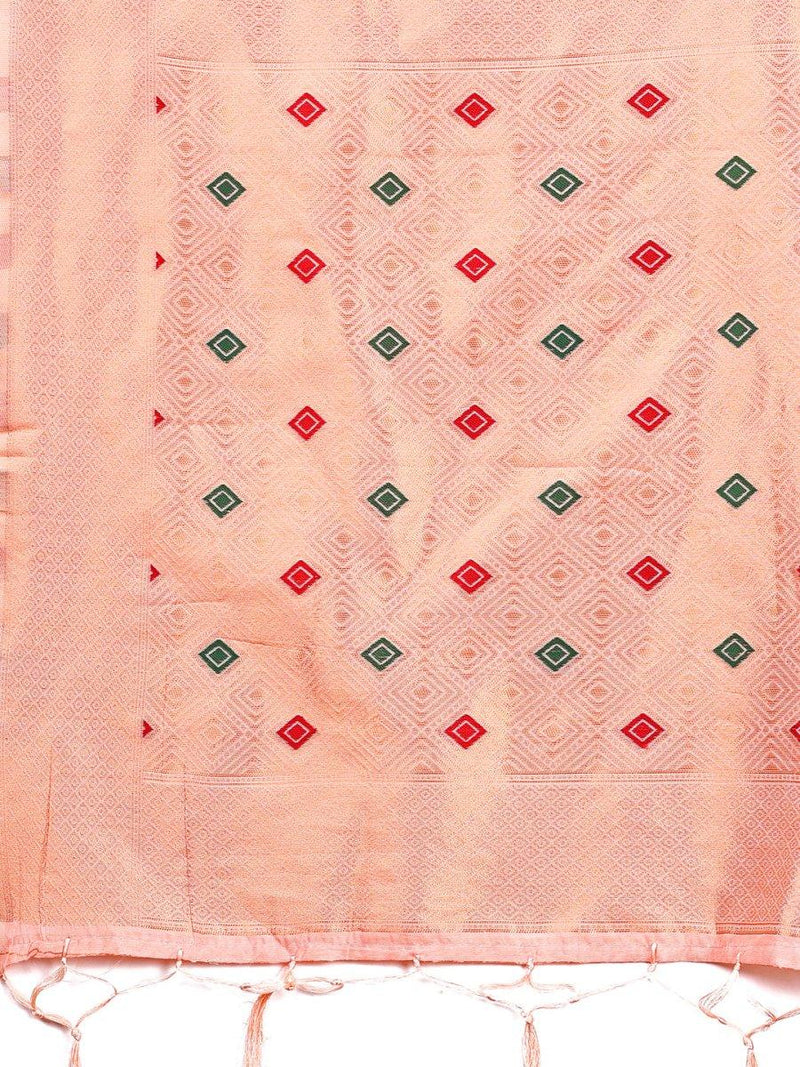 Pink Linen Cotton Saree With Blouse Piece - EZBER
