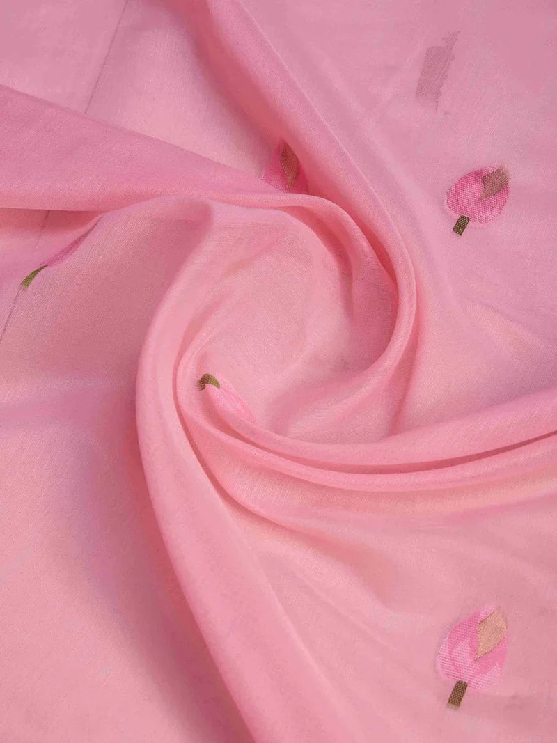 Pink Linen Festive Wear Saree With Blouse Piece - EZBER