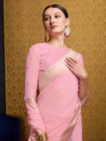 Pink Linen Festive Wear Saree With Blouse Piece - EZBER