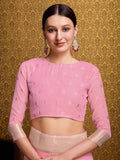 Pink Linen Festive Wear Saree With Blouse Piece - EZBER