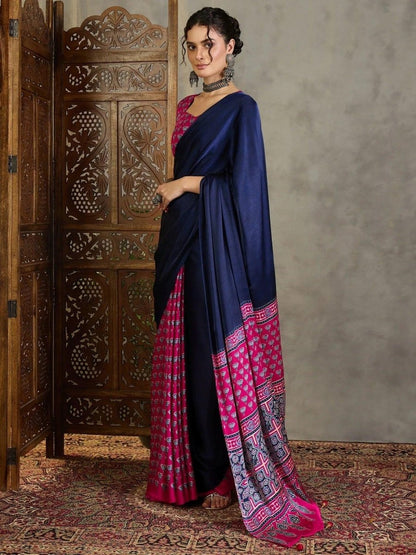 Pink Semi Modal Saree | EZB GF02 LUX 17006 - EZBER