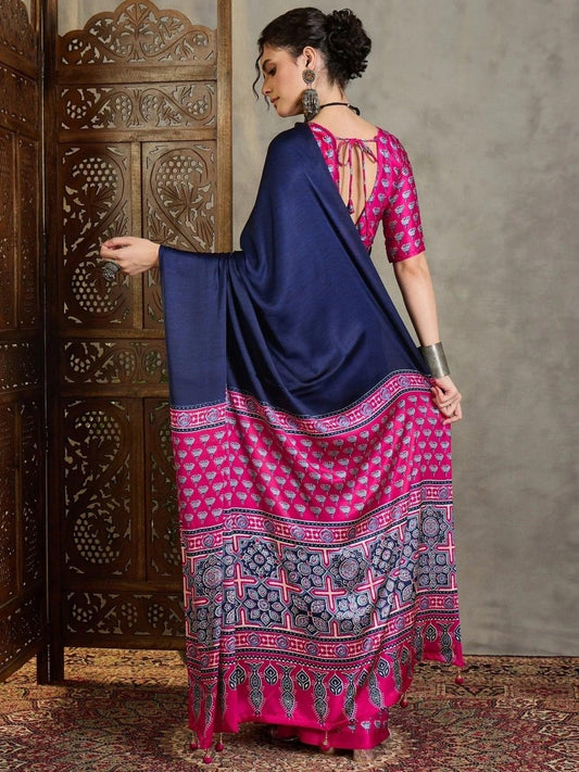 Pink Semi Modal Saree | EZB GF02 LUX 17006 - EZBER