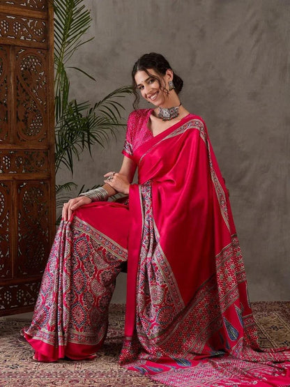 Pink Semi Modal Saree | EZB GF02 LUX 3005 - EZBER