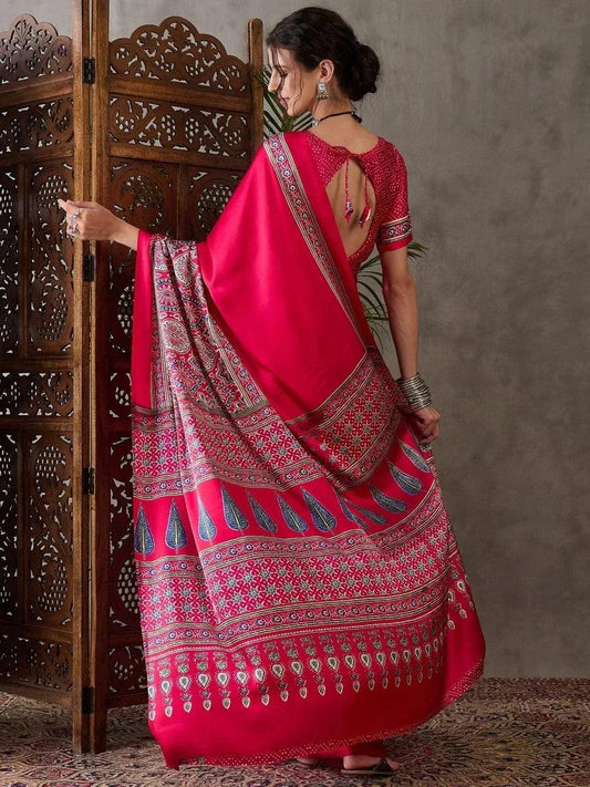 Pink Semi Modal Saree | EZB GF02 LUX 3005 - EZBER