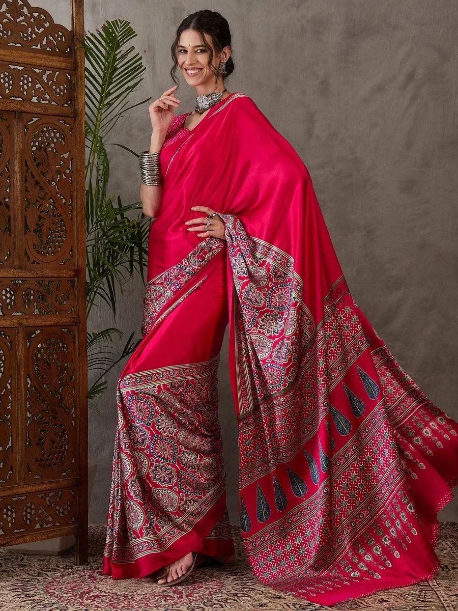Pink Semi Modal Saree | EZB GF02 LUX 3005 - EZBER