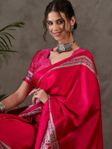 Pink Semi Modal Ajrakh Print Saree | EZB GF02 LUX 3005