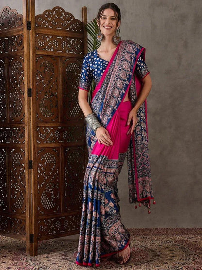Pink Semi Modal Saree | EZB GF02 LUX 4004 - EZBER
