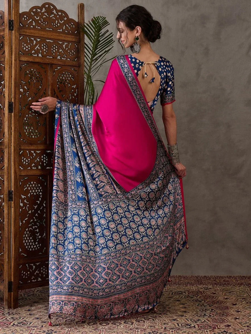 Pink Semi Modal Saree With Blouse Piece - EZBER