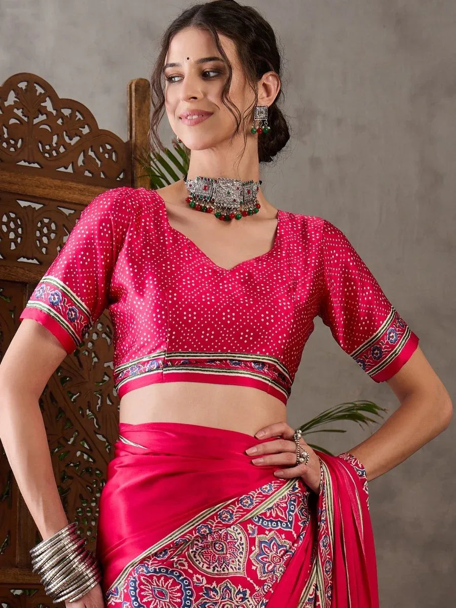 Pink Semi Modal Saree With Blouse Piece - EZBER