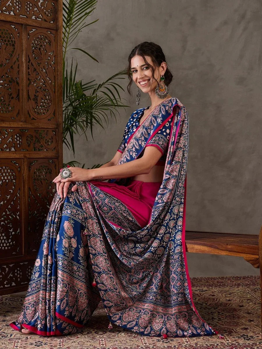 Pink Semi Modal Saree With Blouse Piece - EZBER