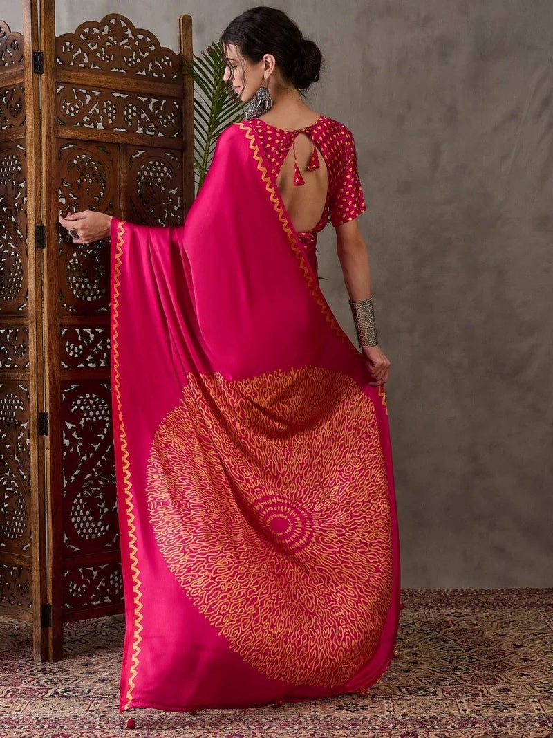 Pink Semi Modal Saree With Blouse Piece - EZBER