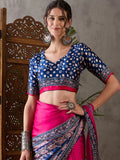 Pink Semi Modal Saree With Blouse Piece - EZBER
