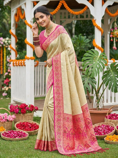 Pink Silk Blend Handloom Saree | EZB SI04 SRKAN1001 - EZBER