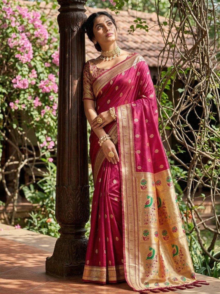 Pink Silk Blend Handloom Saree | EZB SI04 SUPAR1008 - EZBER