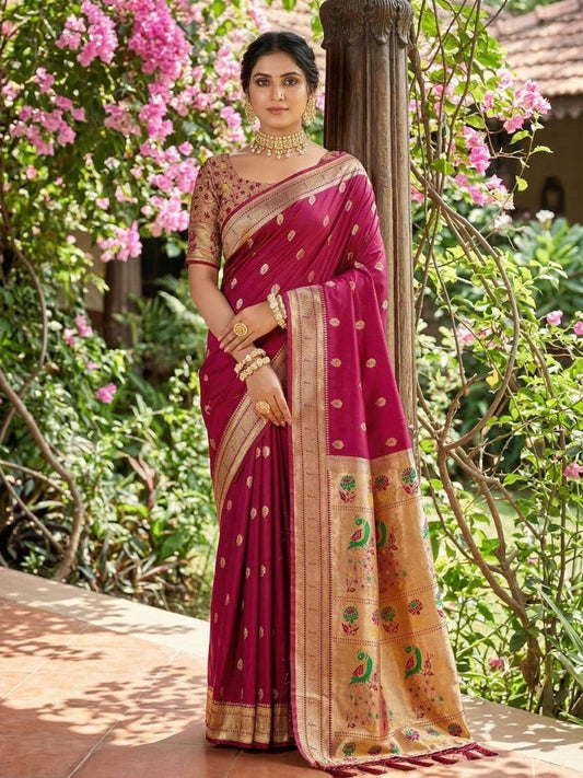 Pink Silk Blend Handloom Saree | EZB SI04 SUPAR1008 - EZBER